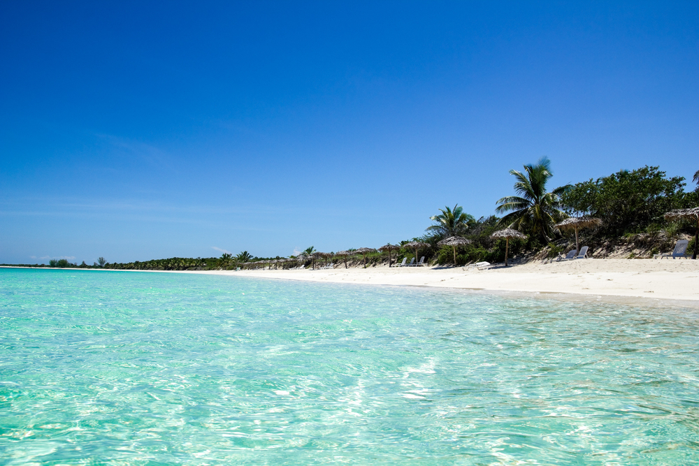 Caribbean beach in the Keys of St. Mary, an island surrounded by reefs, clear waters and white sands.