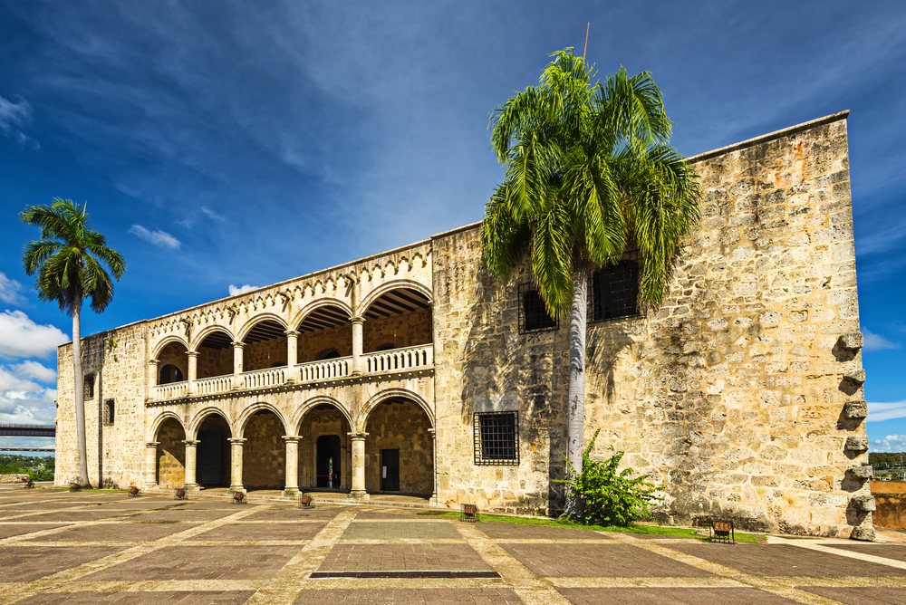 Famous landmark Alcazar de Colon in Santo Domingo Dominican Republic with vivid colors.