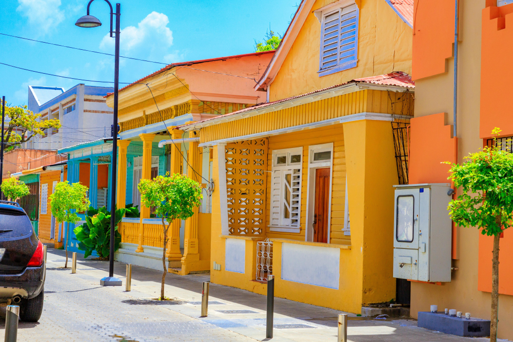 Typical yellow house in Puerto Plata, Dominican Republic. Beautiful and contemplative