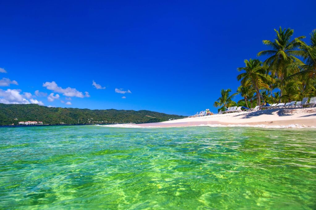 The Gulf of Samana, Dominican Republic. Transparent, turquoise water of the beach of the island of Cayo Levantado