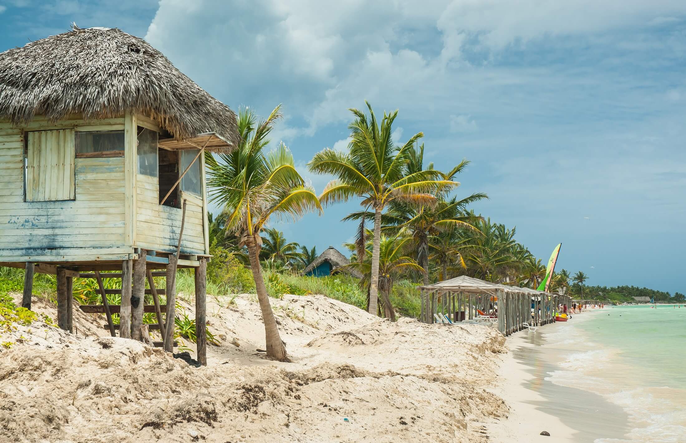 Beautiful tropical beach with baywatch wooden house on the island of Cayo Coco in Cuba