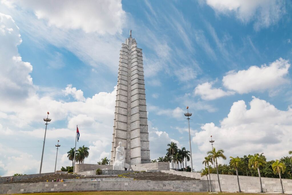North America, Latin America, Caribbean, Cuba, Havana.  Plaza de la Revolucion, center of government office. Jose Marti memorial.