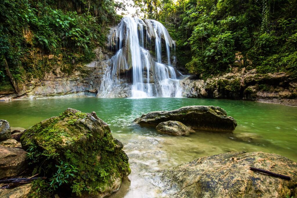 Beautiful Gozalandia Waterfall in San Sebastian Puerto Rico at daylight