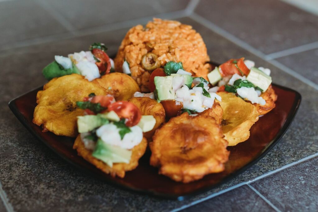 Ceviche and tostones for dinner