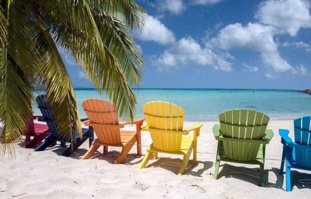 Colorful chairs on Eagle beach in Aruba