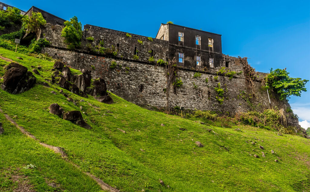 A view looking up to the ruins of Fort St George in Grenada