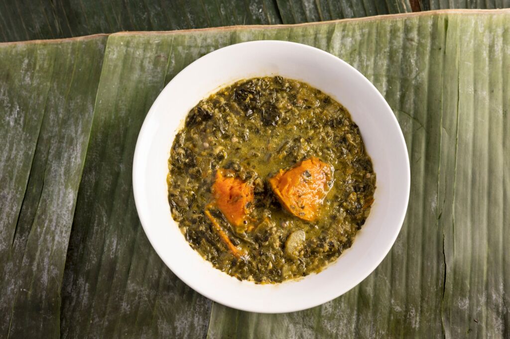 Callaloo Soup  Trinidadian style with sweet potatoes for restaurant 