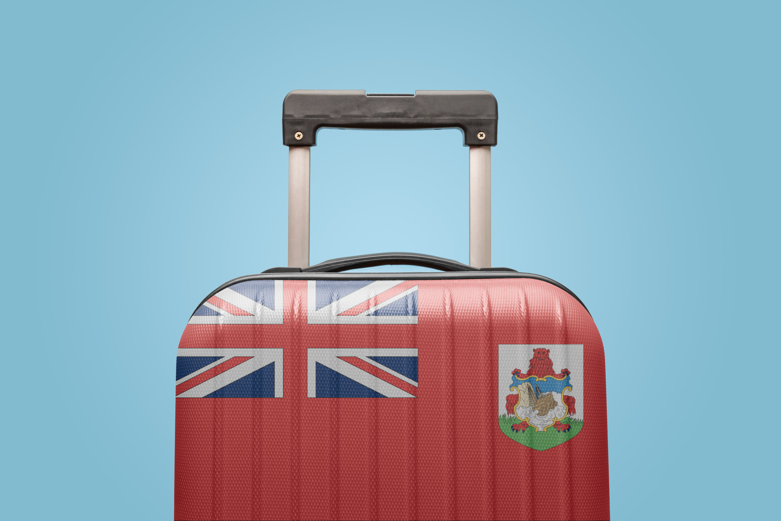 Suitcase with Bermuda flag design travel America concept.