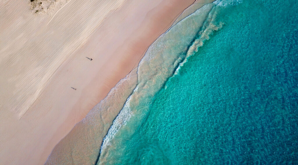 The drone aerial view of horseshoe bay beach, ‍Bermuda island.